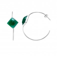 Green Onyx 12x12mm Square Hoop gemstone earring 7.75 gms